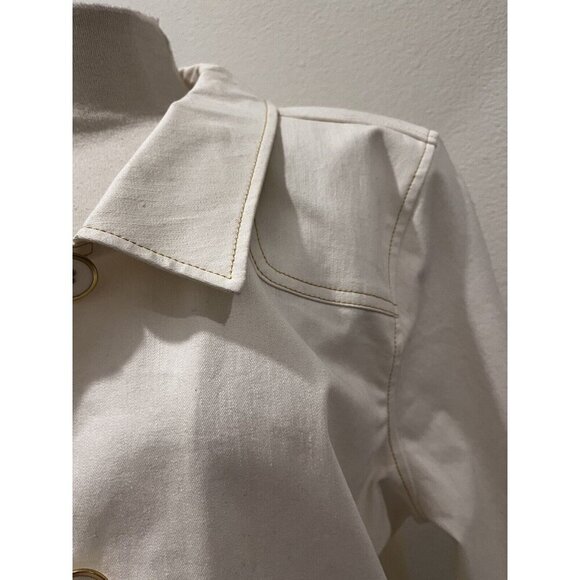Denim & Co. Stretch Twill Jacket Contrast Stitch Detail Size XL White/Ivory - Picture 4 of 9